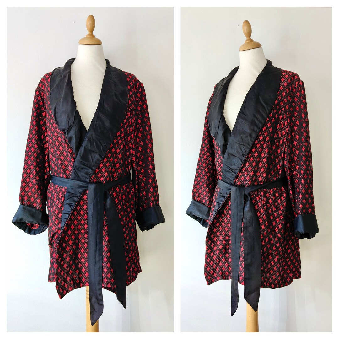 1950s Men's Red and Black Smoking Jacket Dressing Gown Etsy