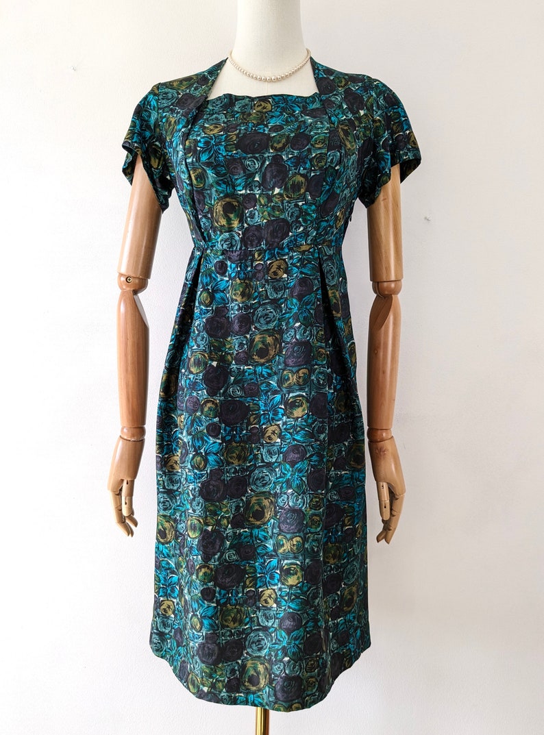 Vintage 1960s Green Dress and Jacket Set Abstract Mid-century Floral ...