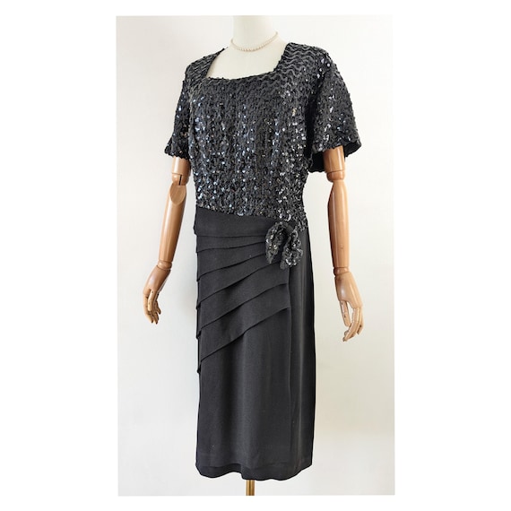 sachin and babi light blue dress Plus Size 1950s Vintage Black Sequin Cocktail Party Dress