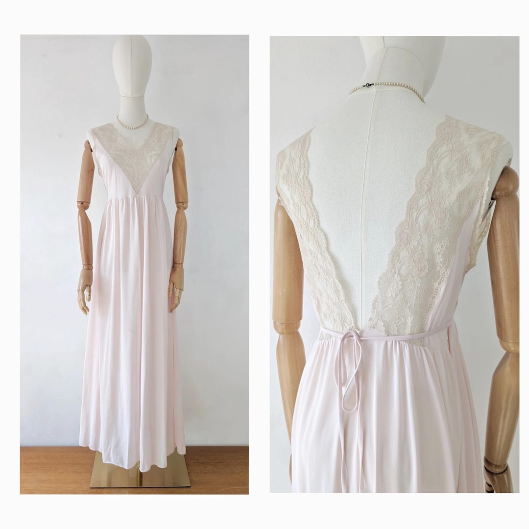 1960s Pale Pink and Lace Night Gown * Pink Lace Night Dress * Vintage — free download
