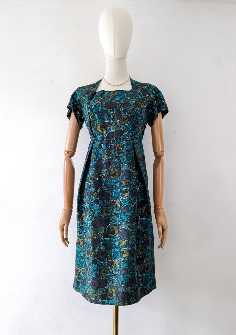 Vintage 1960s Green Dress and Jacket Set Abstract Mid-century Floral ...