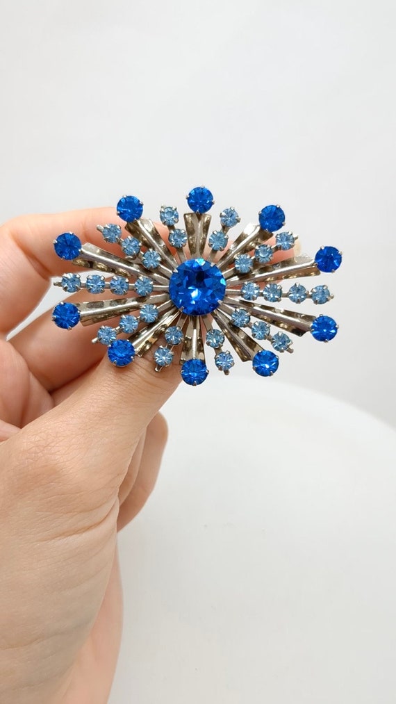 1950s Atomic Blue Starburst Brooch In Original Vi… - image 4