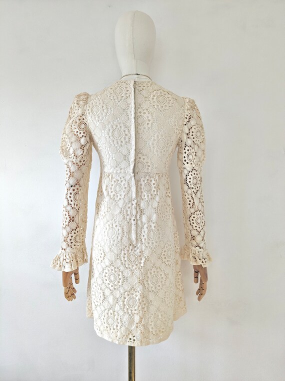 1960s Cream Lace Mini Dress * 1960s White Hippie … - image 6