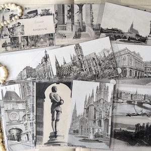 Lot de cartes postales françaises vintage des années 10, 20 * Cartes postales anciennes en noir et blanc Bonsecours et Rouen * Cartes postales françaises anciennes