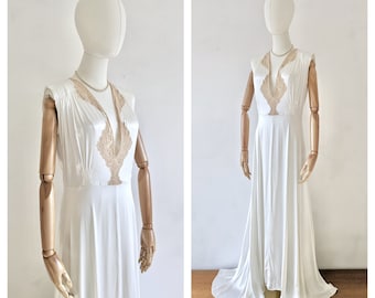 Stunning 1930s White Satin Slip Dress * Art Deco Slip Dress * 1930s Vintage Wedding Dress * White Silk Wedding Gown * 1940s White Dress