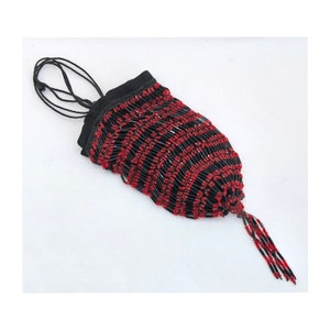Vintage 1920s Schwarz-Rote Perlentasche * Vintage Schwarz-Rot gestreifte Tasche * Antike 20er Jahre Perlentasche * 1920er Vintage Quastentasche