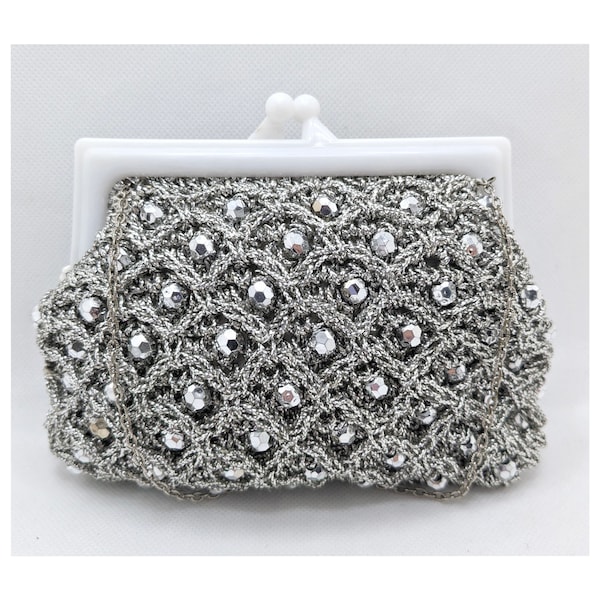 1960s Space Age Silver Evening Bag * Vintage Silver Bag * Vintage Silver Purse *  Silver Beaded Bag * 1960s Purse * 1960s Evening Bag