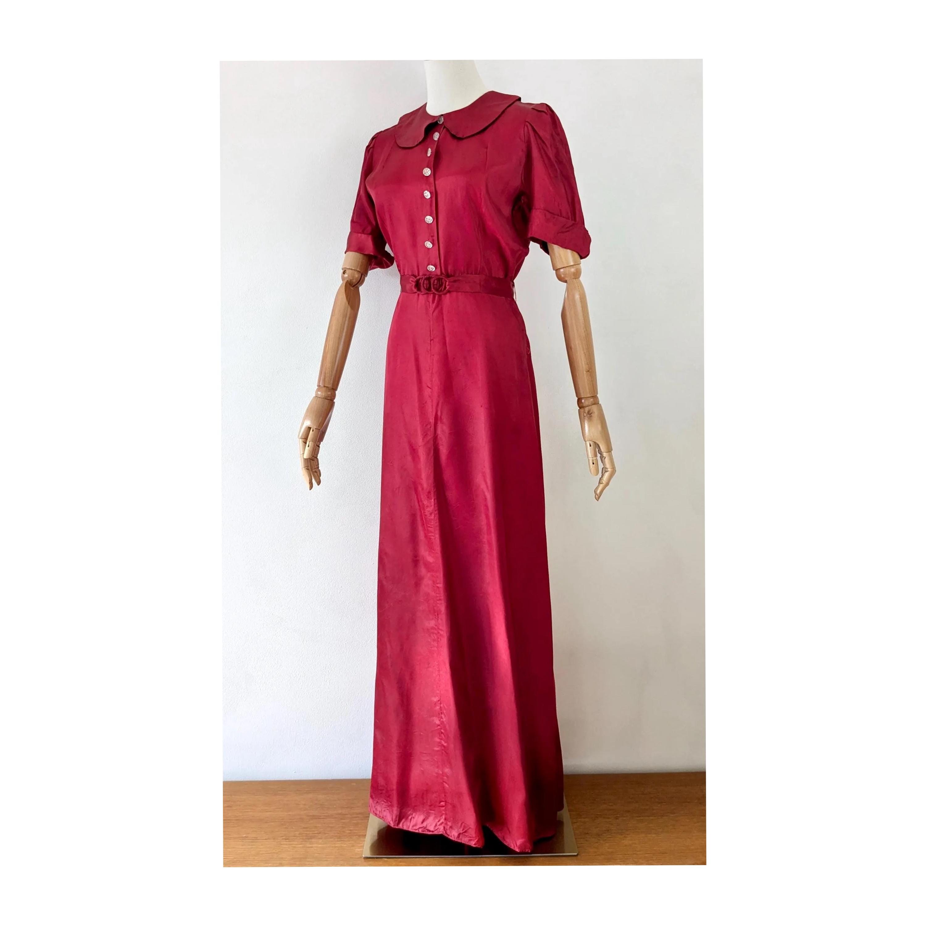 1940s Red Satin Dress * Vintage 1940s Red Dress * Vintage Art Deco