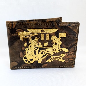 Vintage Brown Leather Wallet with Egyptian Design * Vintage Egyptomania Mens Wallet * Mens Art Deco Wallet * Men's Wallet History Fan Gift