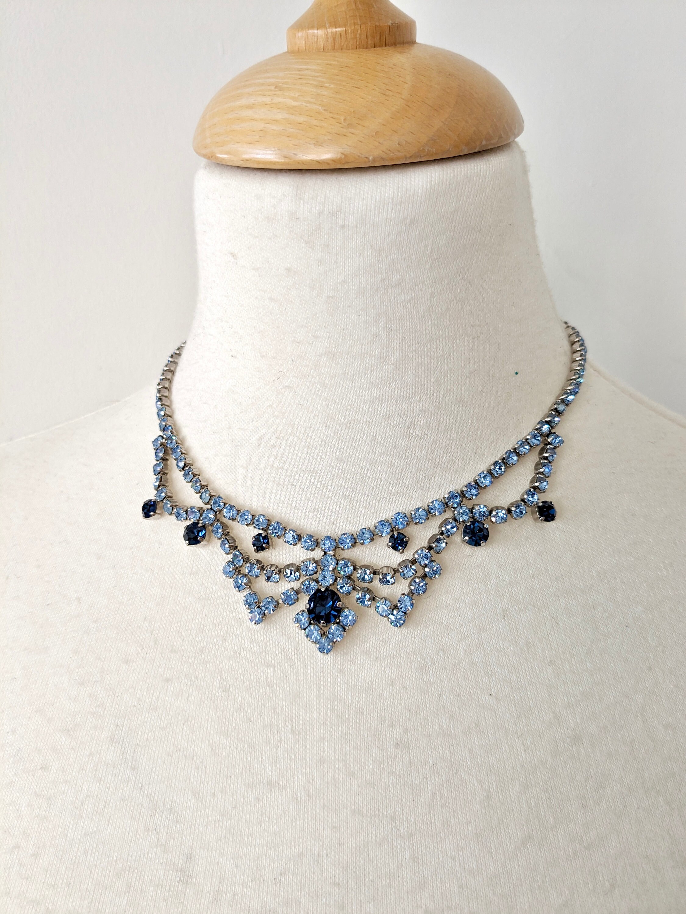 Vibrant Blue rhinestones Necklace / Brooch 2.3x1.5 * Perfect for holiday,  gifts