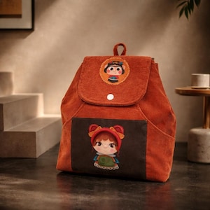 Rust-colored girl's backpack, girl's nursery bag, children's backpack