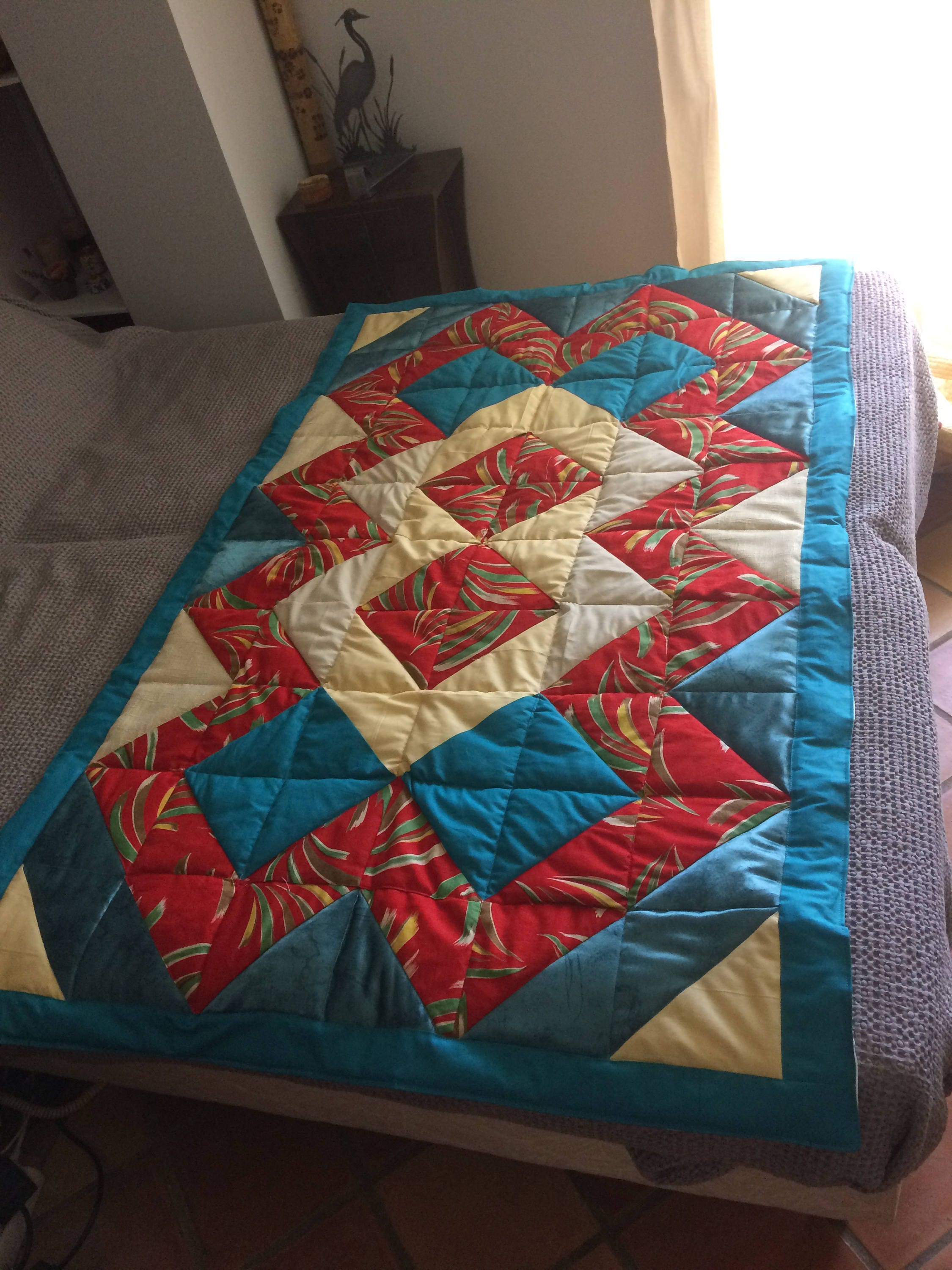 Dessus De Lit Patchwork Scrappy Rouge Blanc Bleu - Fait Main USA, à Finir