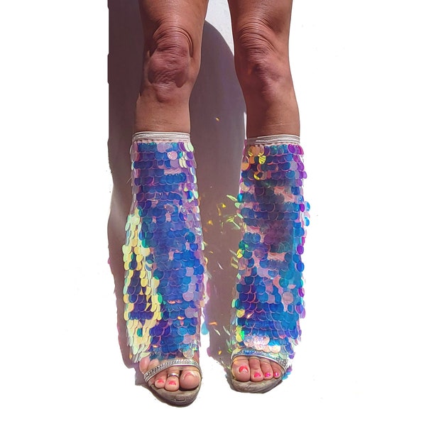 Iridescent sequined rave leg warmers