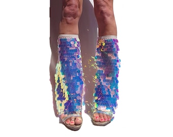 Iridescent sequined rave leg warmers