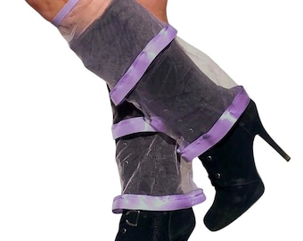 Sheer purple boot covers, or rave leg warmers, or fluffies