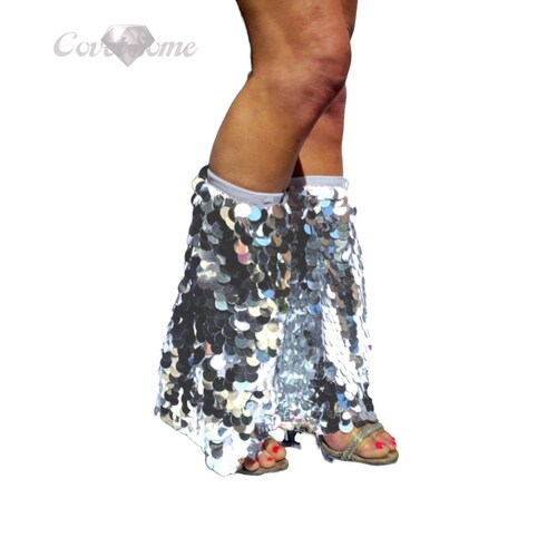 Silver sequined boot covers, or rave leg warmers, or fluffies