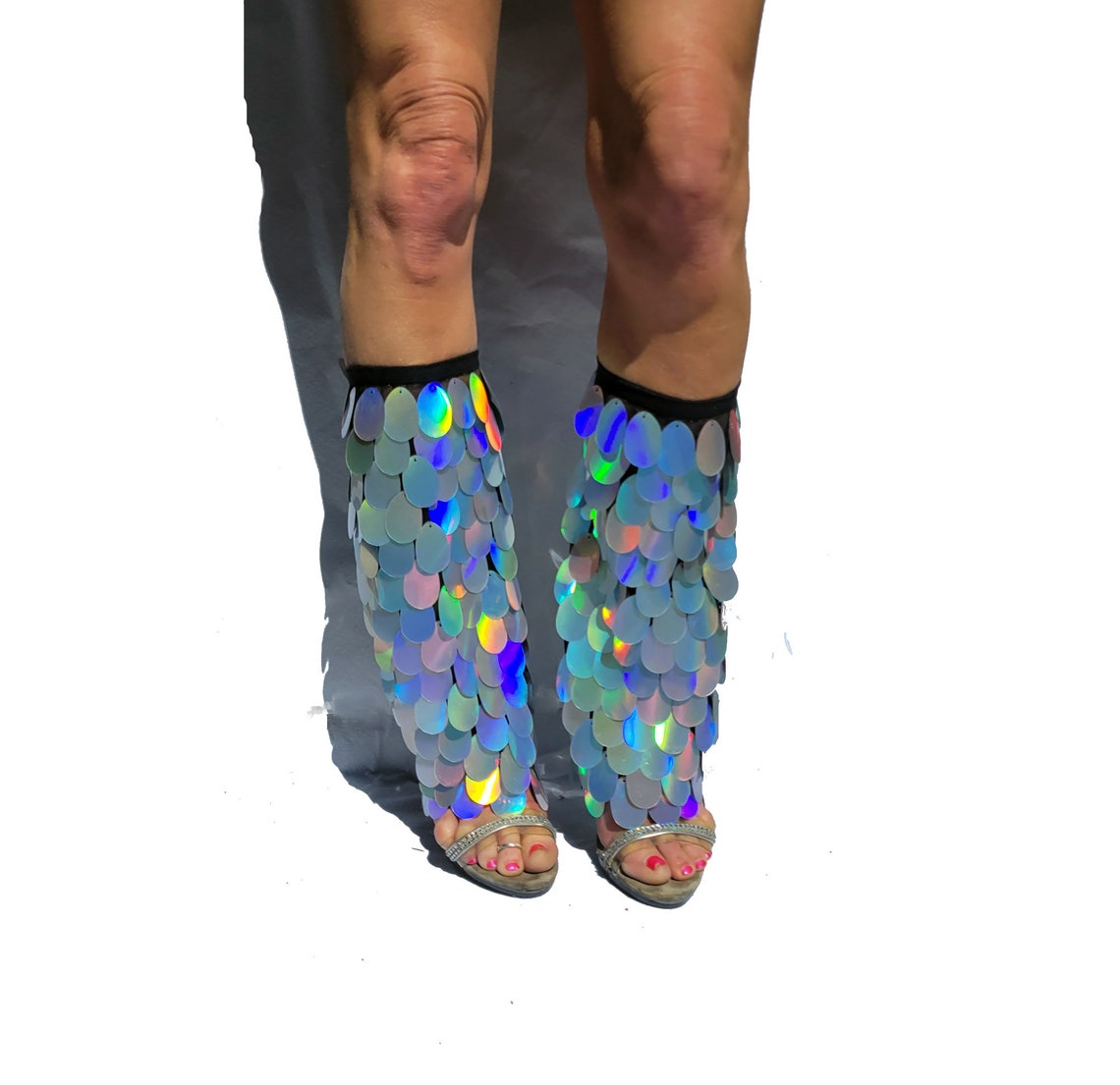 Holographic Silver Sequined Rave Leg Warmers Etsy