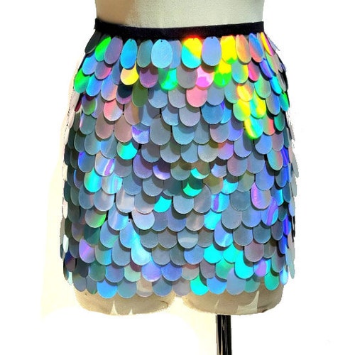 Holographic Silver Sequined Mermaid Miniskirt | Etsy