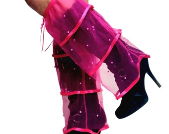 Pink sheer mesh lace boot covers, or rave leg warmers, or fluffies