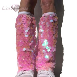 Pink iridescent sequined rave leg warmers