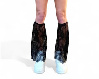 Sheer black lace rave leg warmers