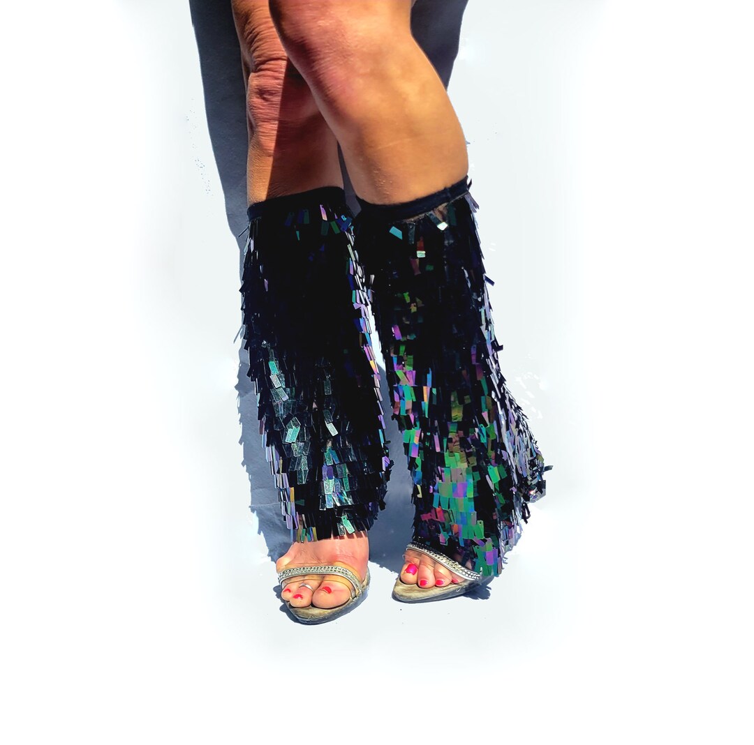 Iridescent Black Sequined Leg Warmers Etsy