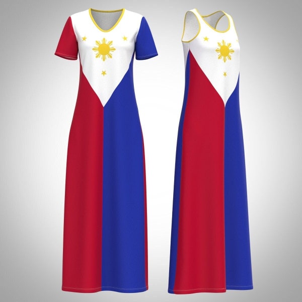 Filipijnse vlag Pambansang Watawat Filipinos Pride bescheiden lange maxi-jurk met korte mouwen en mouwloos