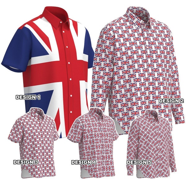 Union Jack United Kingdom Great Britain British England Flag Inspired Men Women Short Sleeve Long Sleeve Collar Button Shirt Custom