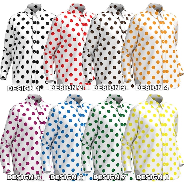 Manches longues à pois blanc noir marron rouge bleu vert orange violet jaune motif géométrique hommes femmes bouton col de chemise personnalisé