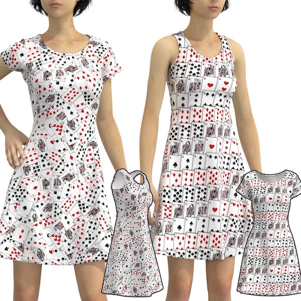 Game Deck Playing Cards Suit Gaming Play Card Symbols Clubs Diamonds Hearts Spades Short Sleeve Skater Dress