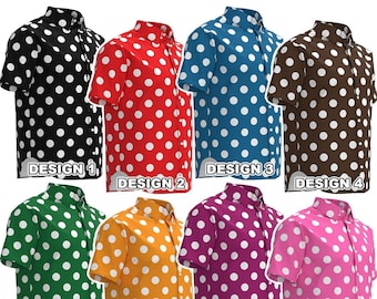 Black Red Blue Brown Green Orange Purple Pink White Polka Dot Pattern Men's Button Shirt Collar Short Sleeve