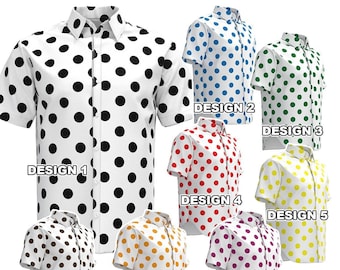 Polka Dot White Black Blue Green Red Yellow Brown Orange Purple Geometric Pattern Men Women Short Sleeve Collar Button Shirt