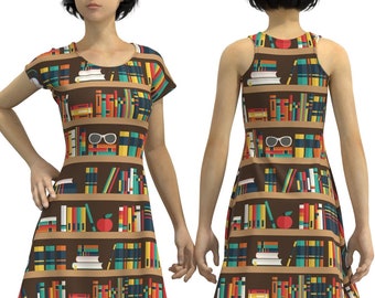 Books Bookshelf Library Librarian Short Sleeve Sleeveless Skater Dress