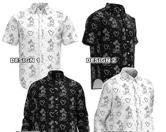 Mouse Drawing Sketch Mickey Doodle Disney Park Disneyland Inspired Short Long Sleeve Button Shirt