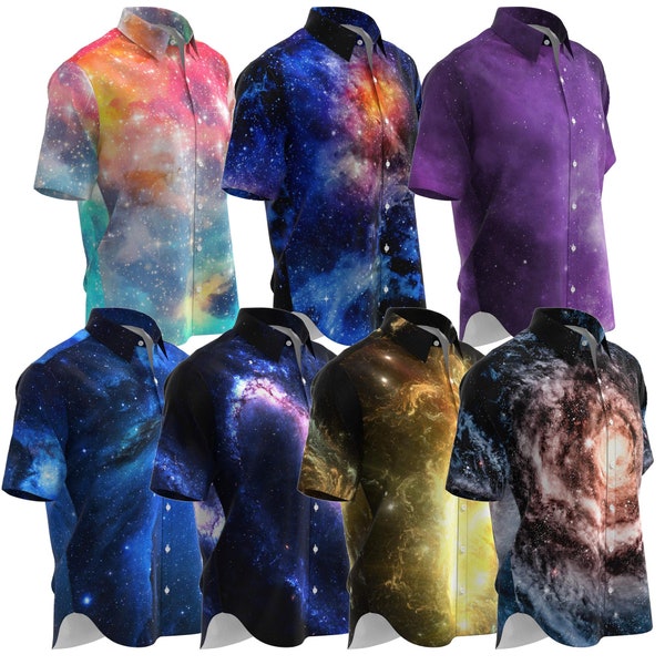 Galaxy Star Outer Space Universe Colorful Theme Print Pattern Button Shirt