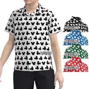 Mickey Mouse Ears Silhouette Black White Red Blue Green Disney Disneyland Family Trip Kids Boys Girls Child Children Toddler Button Shirt