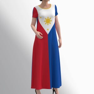 Philippines Flag Pambansang Watawat Filipinos Pride Modest Long Maxi Dress Short Sleeve Sleeveless