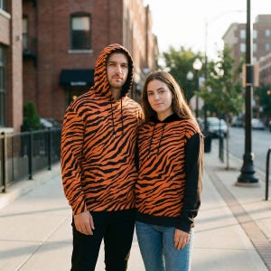 Sudadera con capucha y estampado de rayas de tigre para hombre y mujer, color naranja y negro, con estampado de animales, camuflaje, disfraz a juego para parejas, cosplay, camuflaje