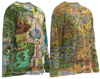 Disneyland Colorful Vintage Map Disney Inspired T-shirt Cruise Trip Holiday Family Vacation Marathon Run Long Sleeve Men Women Tee Shirt