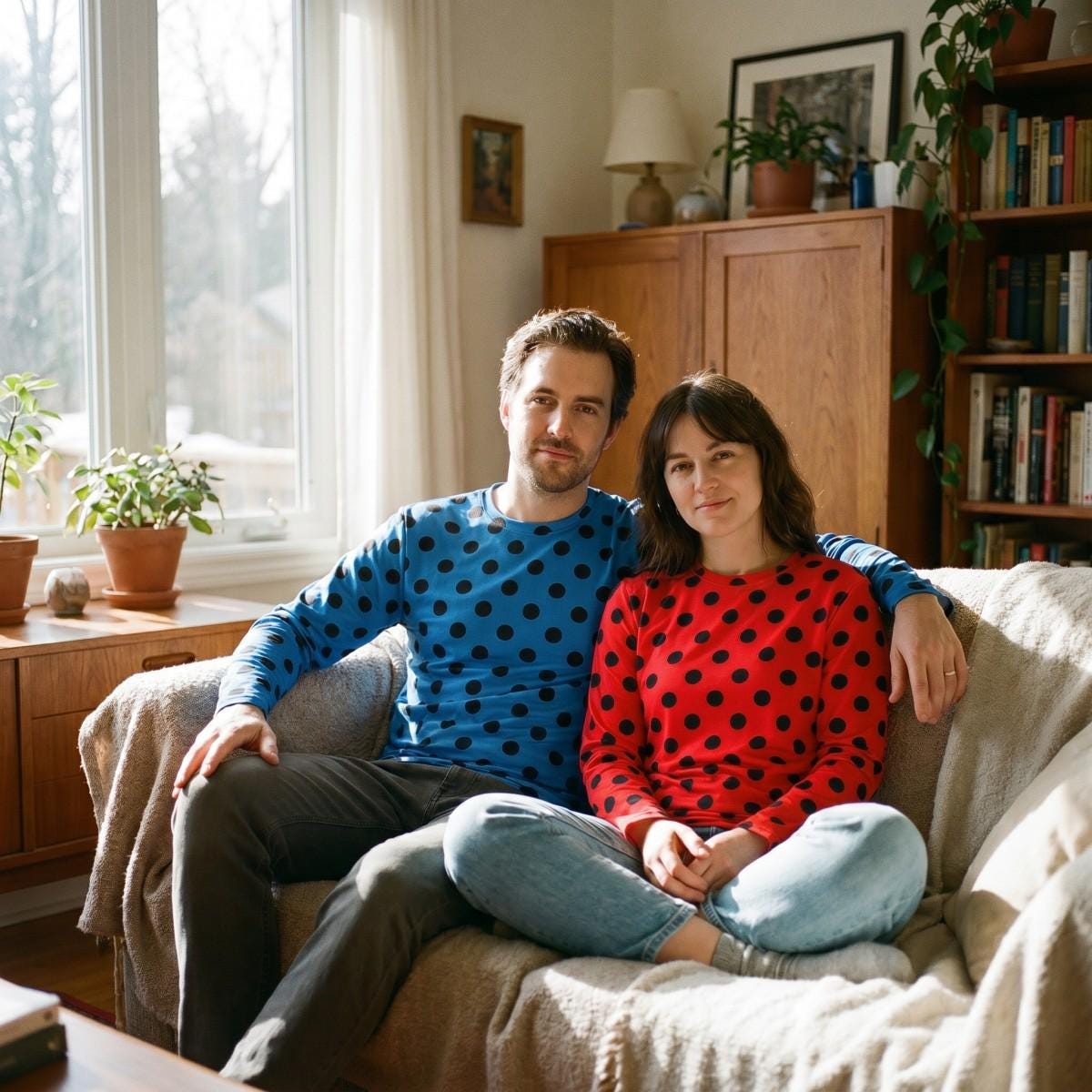 Polka Dot Long Sleeve T-shirt Black Dots on White Red Blue Brown