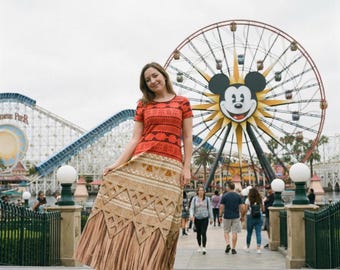 Vestido maxi largo modesto inspirado en Disney de Moana Vaiana Oceanía, manga corta sin mangas