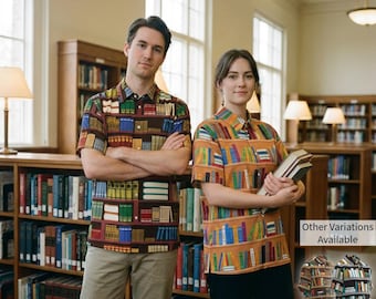 Teacher Shirt Books Bookshelf School Library Librarian Short Sleeve Button Collared Mens Womens Clothing