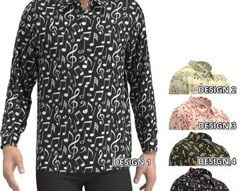 Music Notes Musical Elements Musician Song Lyrics Singer Orchestra Entertainer Performer Men Women Long Sleeve Pocket Collar Button Shirt