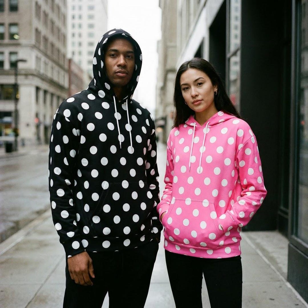 Polka Dot Sweatshirt Hoodie White Dots on Black Red Blue Pink Men