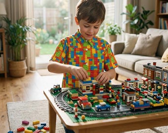 Colorful Bricks Kids Button Up Shirt Boys Girls Children Toys Building Blocks Toddler Child Family Birthday Party Gift