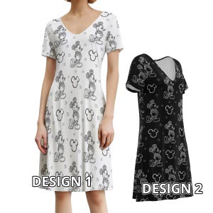 Mickey Mouse Drawing Sketch Doodle Disney Park Disneyland Inspired Short Sleeve Skater Dress