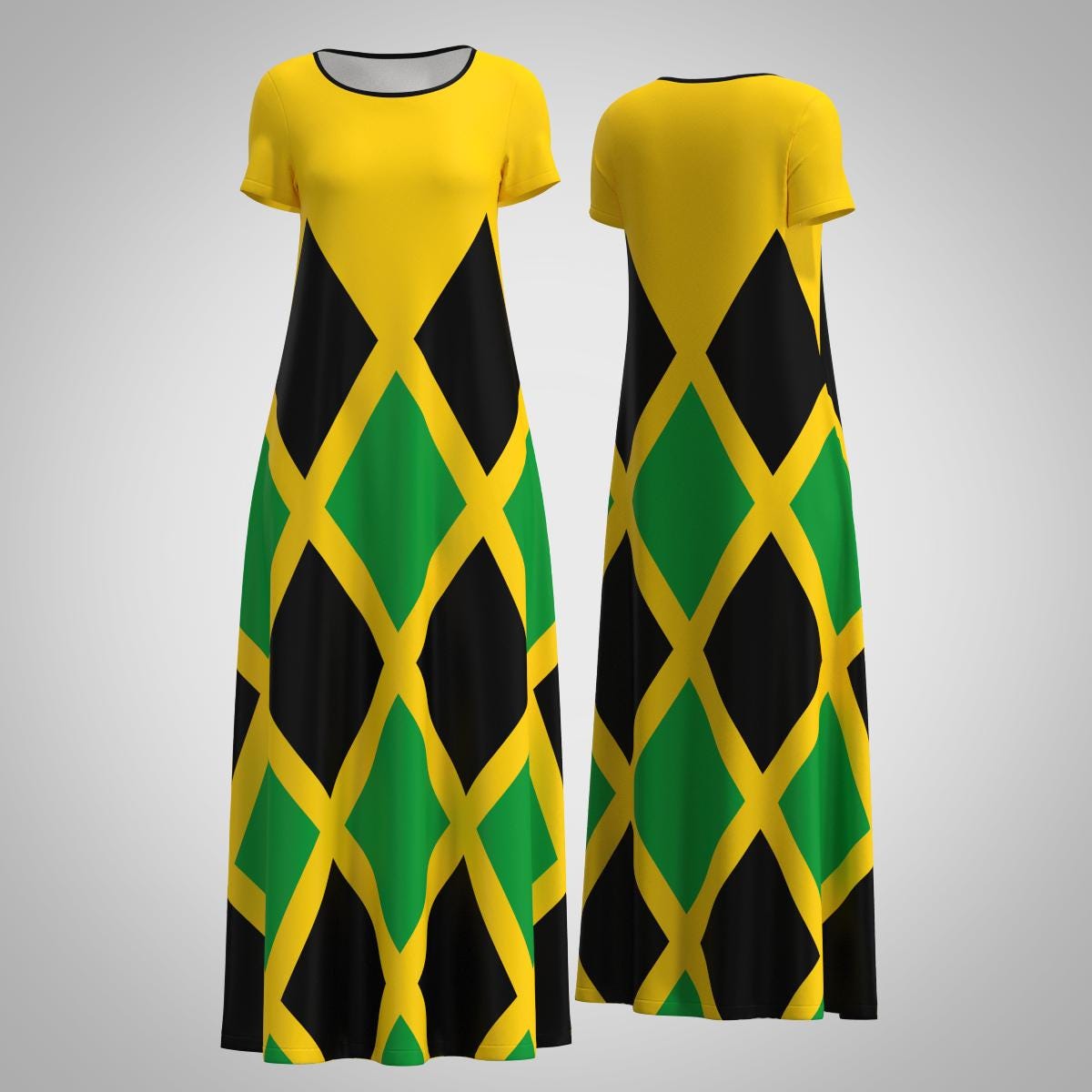 Jamaica The Cross Flag Long Maxi Dress Black Green Gold Yellow Jamaican Pride Modest Women Clothing Jamaica The Cross Flag Long Maxi Dress Black Green Gold Yellow Jamaican Pride Modest Women Clothing