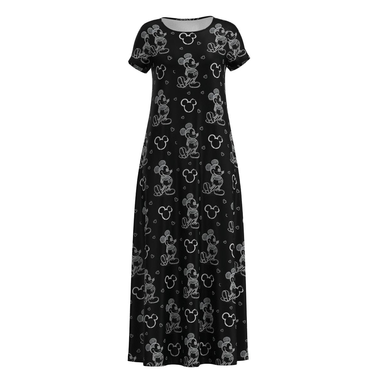 Mickey Mouse Drawing Sketch Doodle Disney Park Disneyland Inspired Women's Short Sleeve Sleeveless Long Maxi Dress