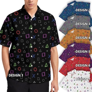 Gamer Play Game Station Gaming Controller Console eSports Player Nerd Geek Men Women Short Sleeve Collar Button Shirt Custom
