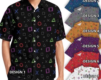 Gamer Play Game Station Gaming Controller Console eSports Player Nerd Geek Men Women Short Sleeve Collar Button Shirt Custom